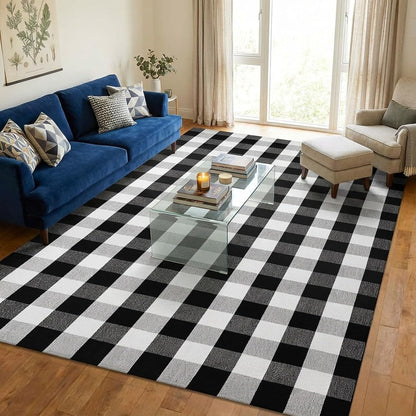 MUBIN Blue White Plaid Cotton Rug, 27.5x43