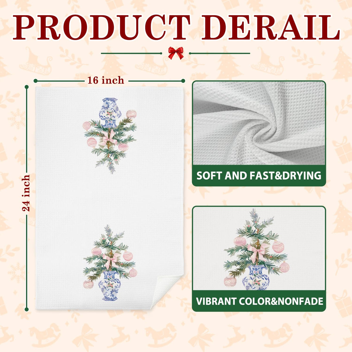 Chinoiserie Christmas Kitchen Hand Towels, 16x24 Inch