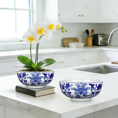 Blue and White Chinoiserie Bowl Planter, 9 Inch