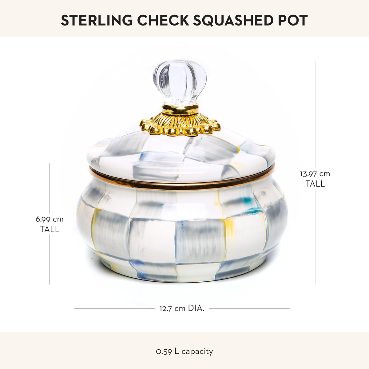 MacKenzie-Childs Enamel Squashed Pot, Royal Check