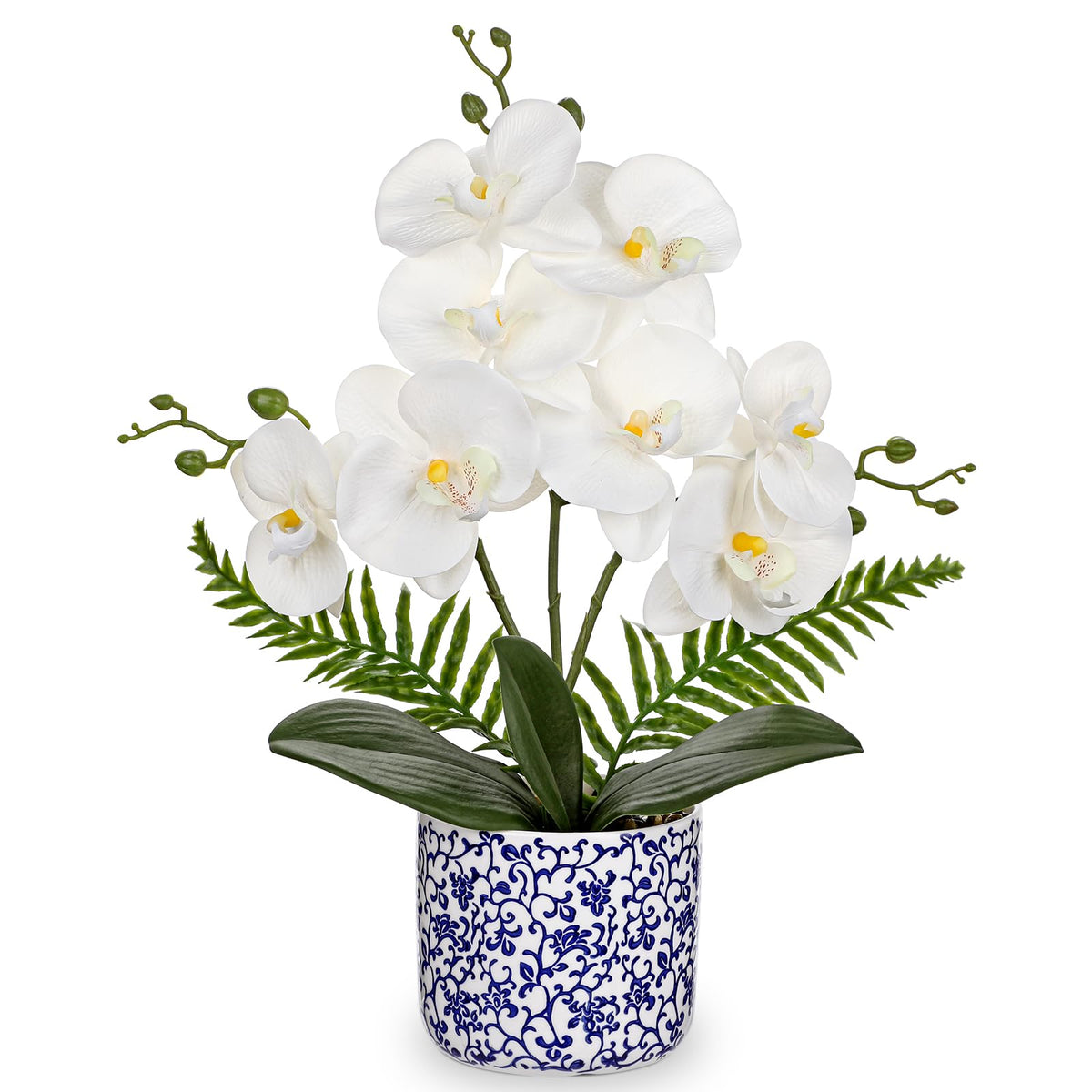 Briful Faux Orchid in Blue and White Ceramic Pot