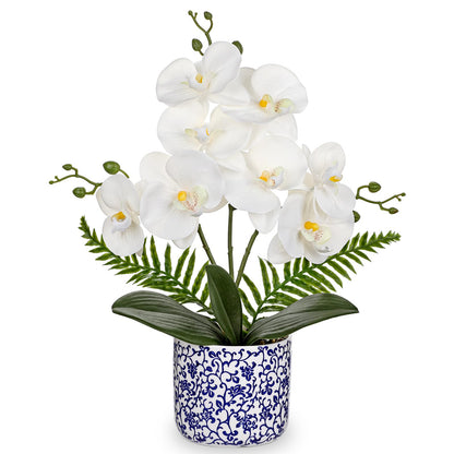 Briful Faux Orchid in Blue and White Ceramic Pot