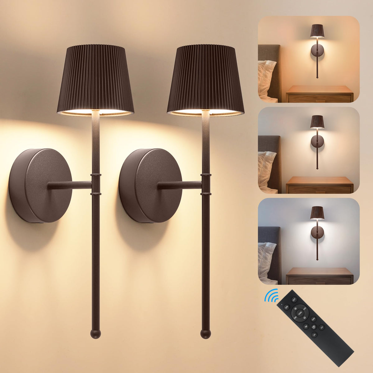Blue Cordless Rechargeable Wall Sconces, Set of 2