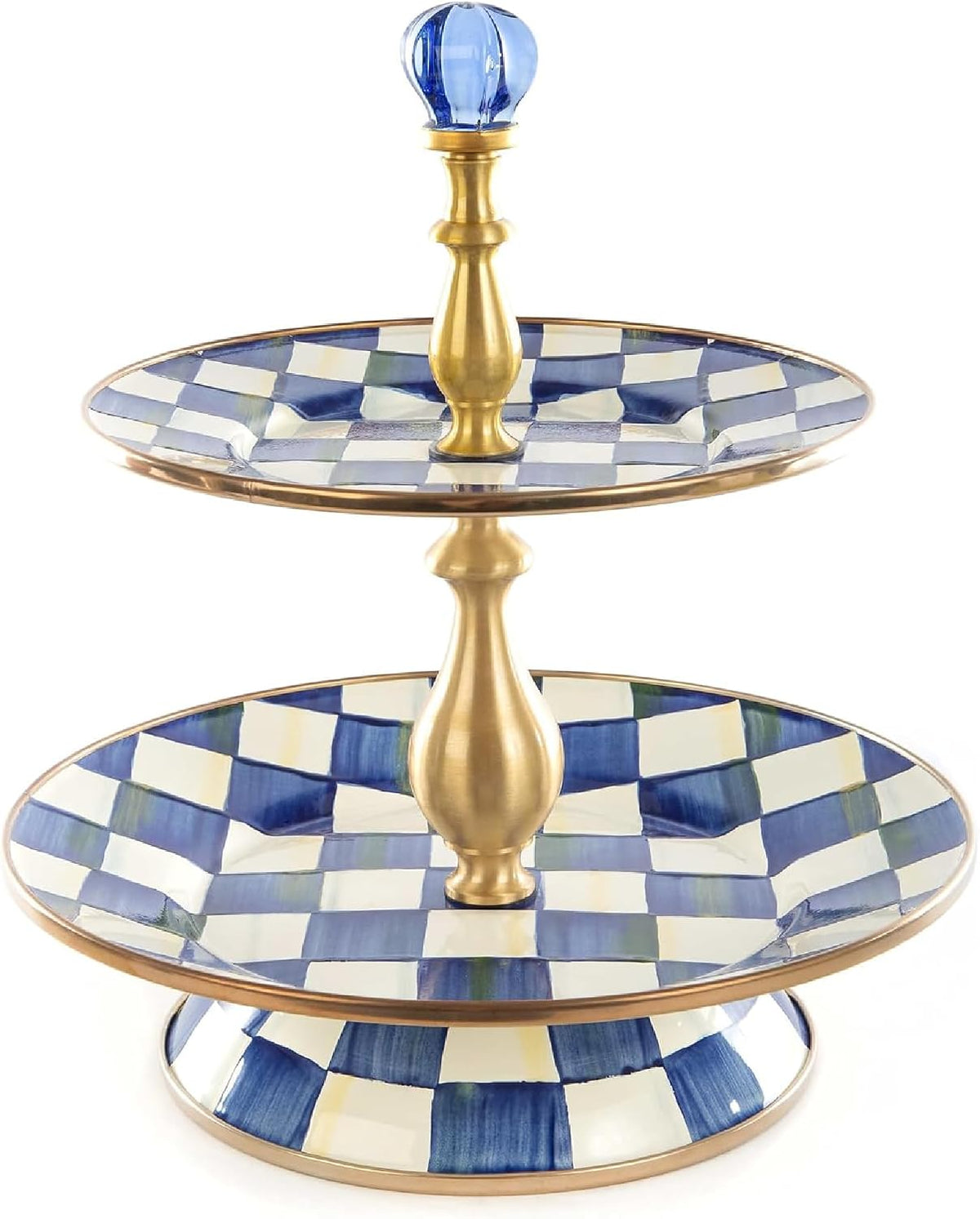MacKenzie-Childs Two-Tier Sweet Stand, Royal Check