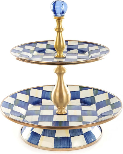 MacKenzie-Childs Two-Tier Sweet Stand, Royal Check