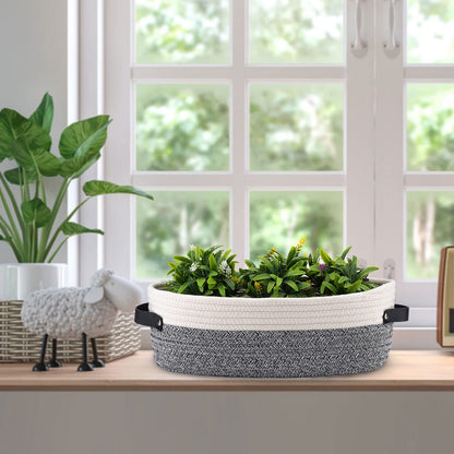 Woven Cotton Rope Toilet Tank Basket, Navy and White