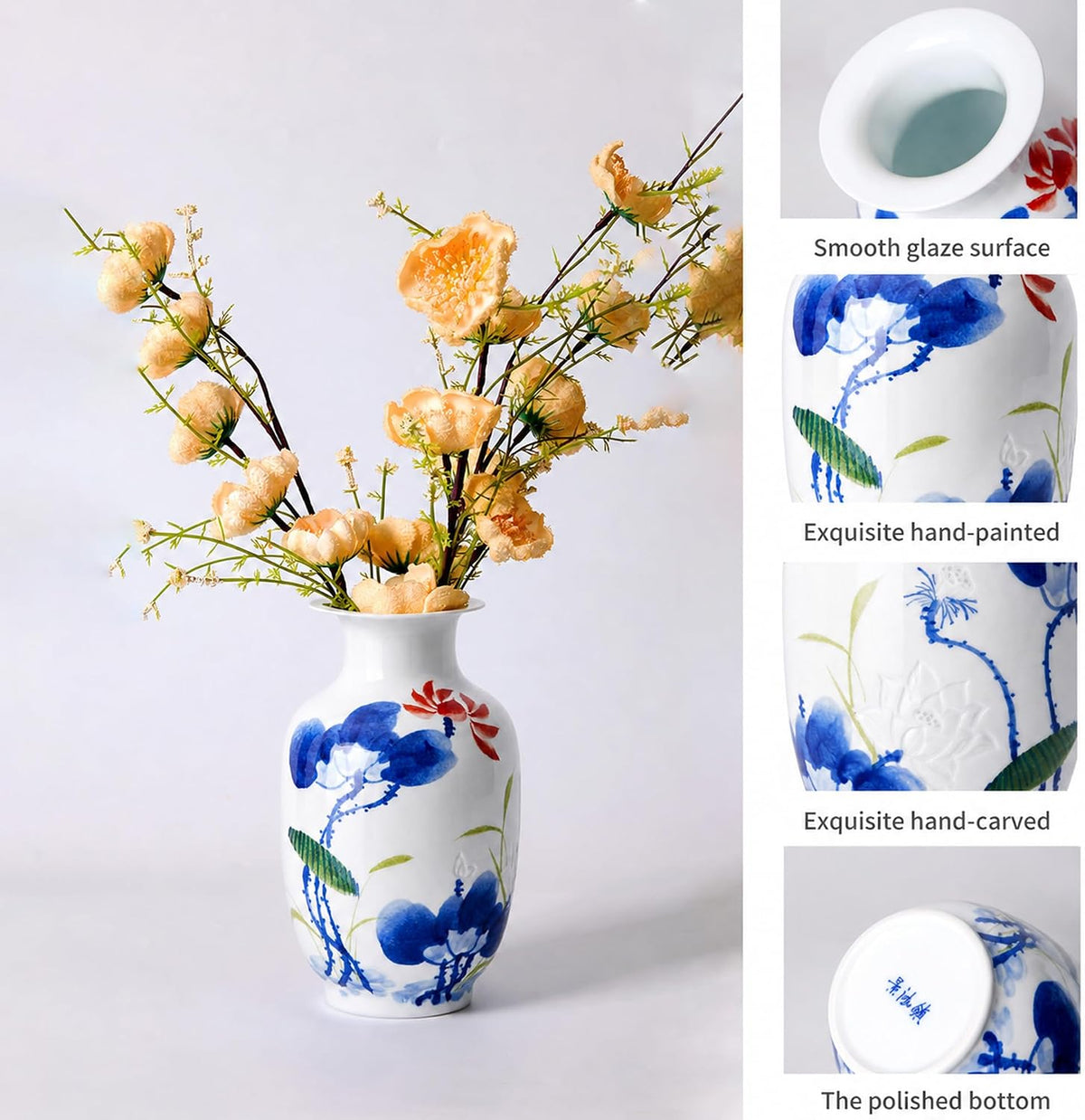 Blue and White Chinoiserie Vase, 8 or 9 Inch