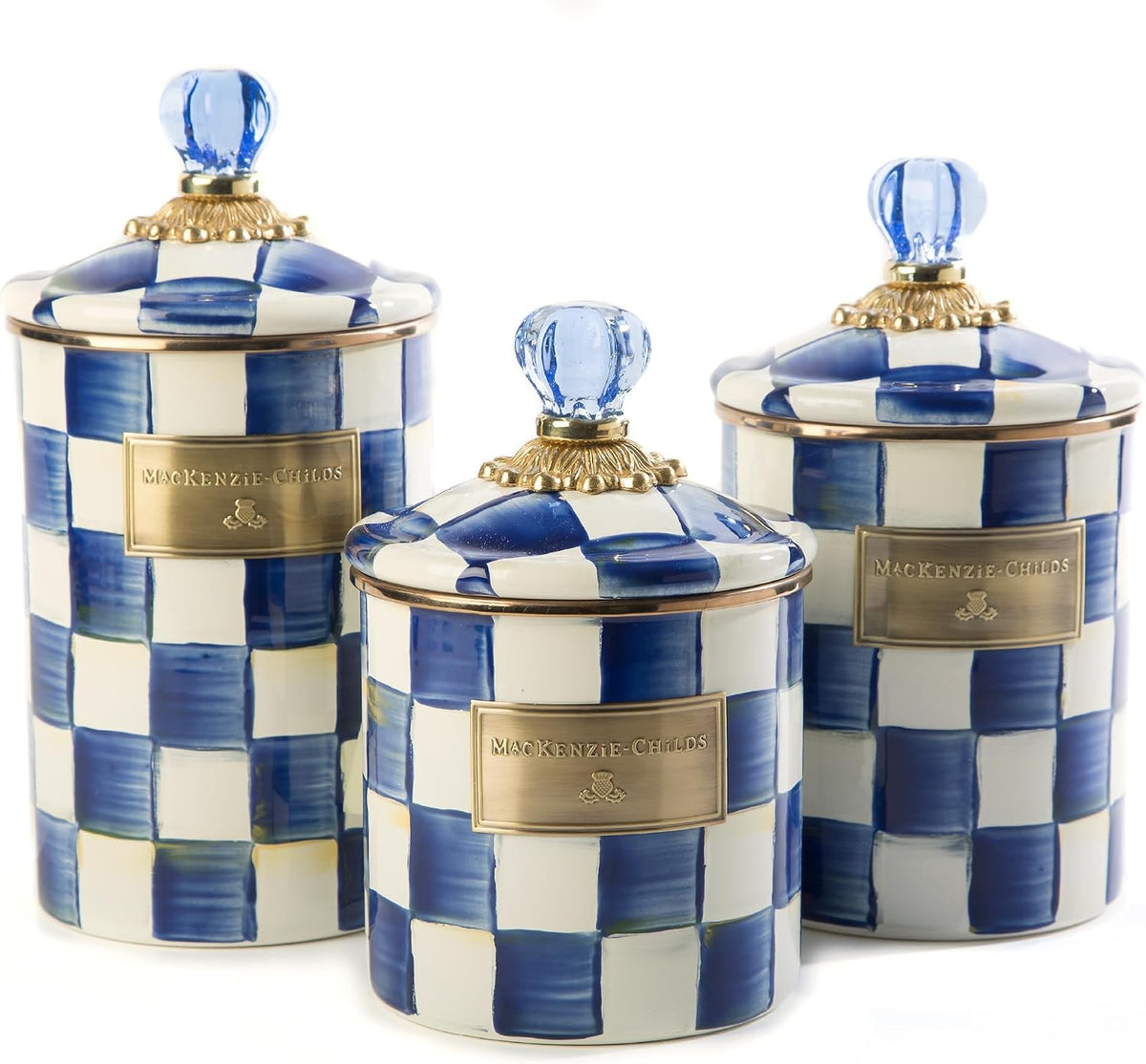 MacKenzie-Childs Enamel Canister Set, Royal Check