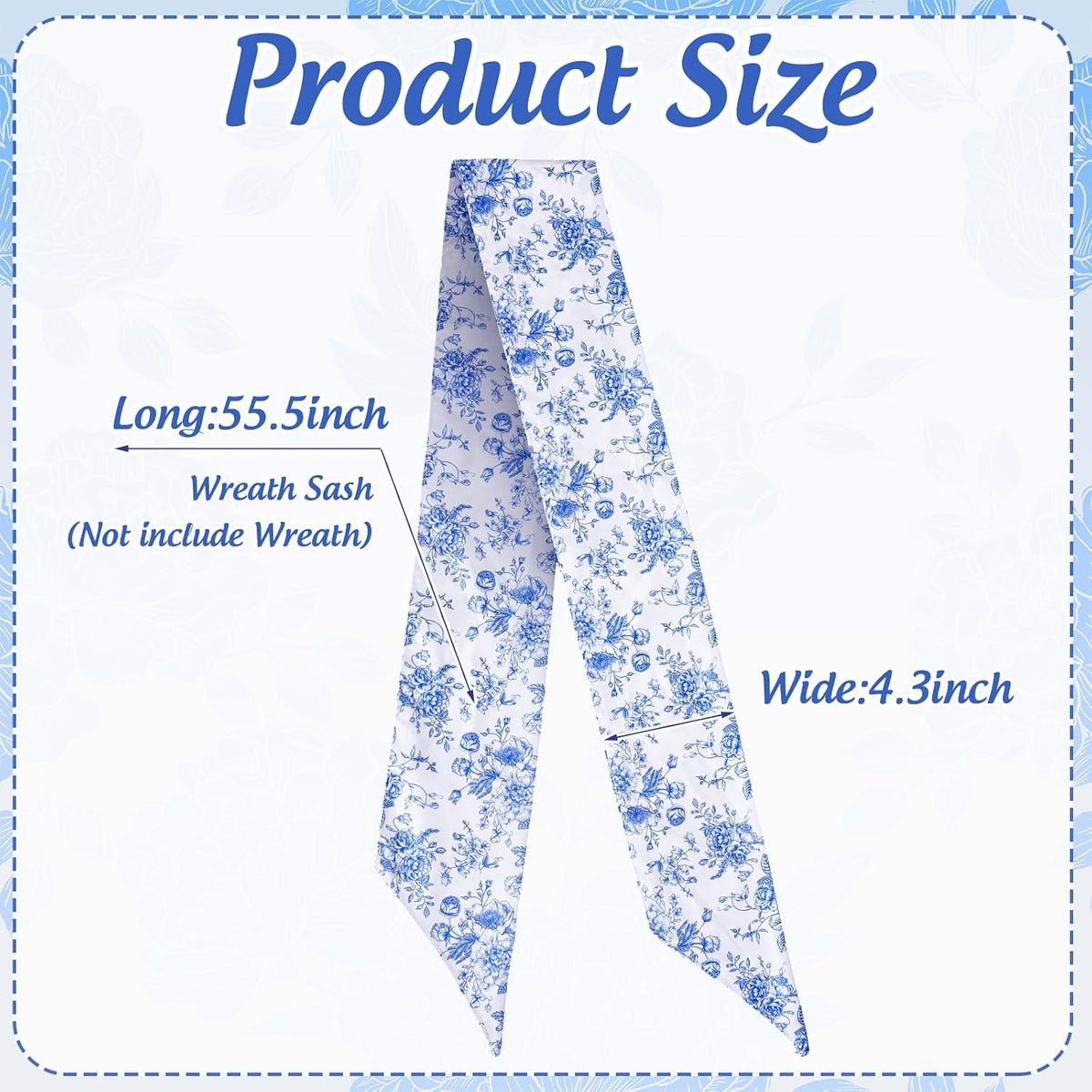 Blue Chinoiserie Floral Wreath Sash, Set of 2