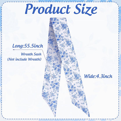 Blue Chinoiserie Floral Wreath Sash, Set of 2