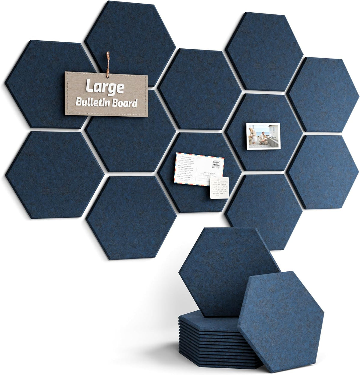 Blue Hexagon Felt Pin Board Tiles, 12 Pack