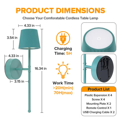 Blue Cordless Rechargeable Wall Sconces, Set of 2