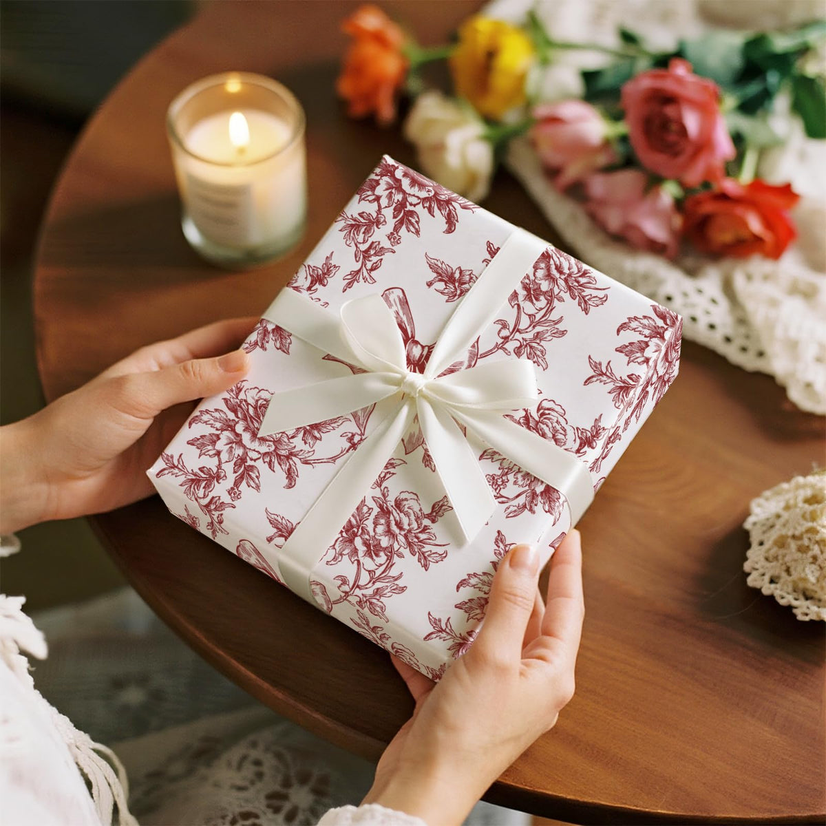 Reversible Toile Christmas Wrapping Paper
