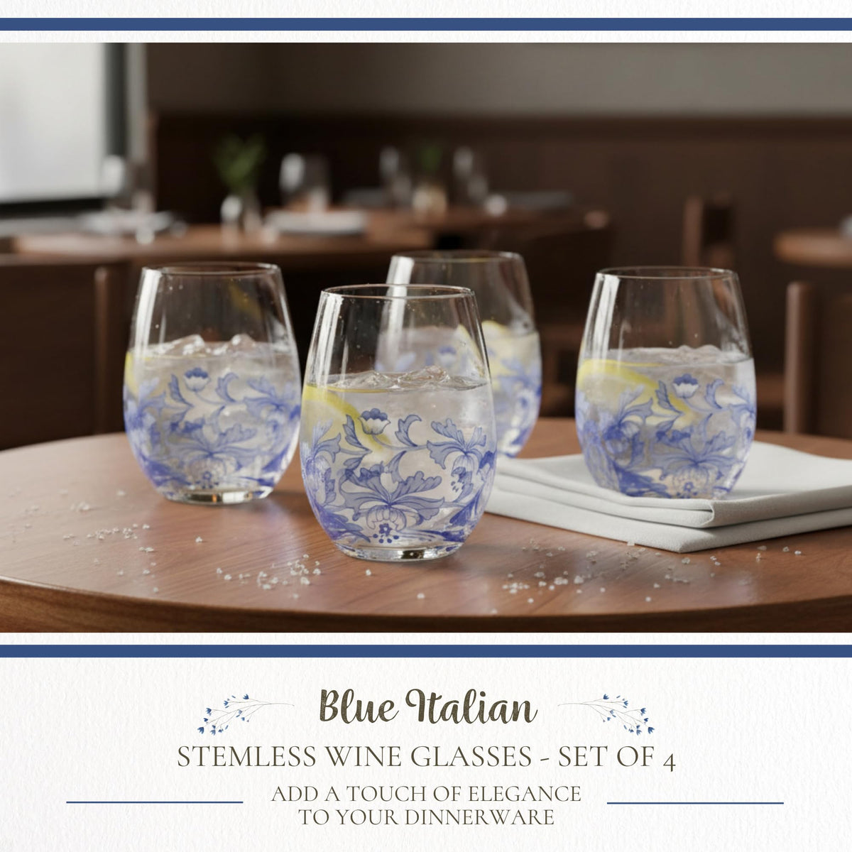 Spode Blue Italian Wine Glasses, Set of 4