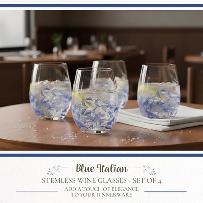 Spode Blue Italian Wine Glasses, Set of 4