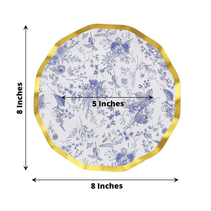 Blue and White Chinoiserie Dessert Plates with Gold Rim, 25 Pack