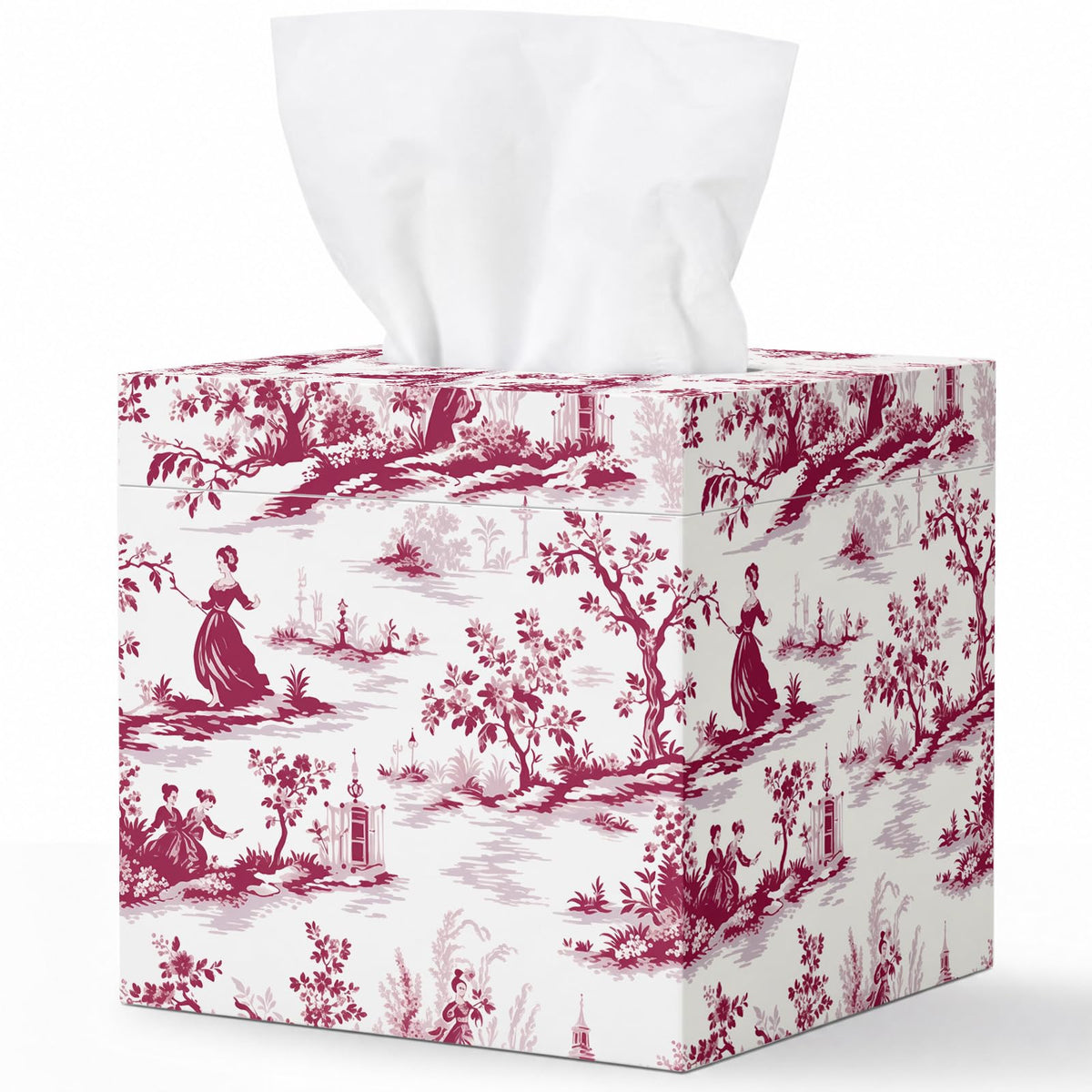 French Toile Tissue Box Cover, 6 Inch