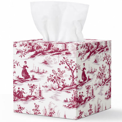 French Toile Tissue Box Cover, 6 Inch