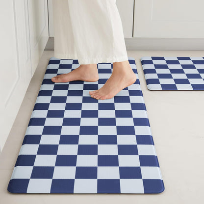 Navy Checkered Kitchen Mats, Set of 2