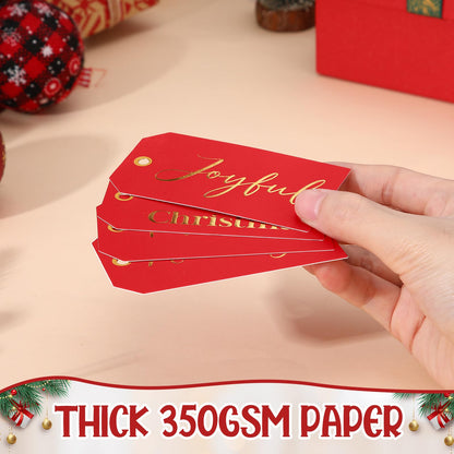 Christmas Gift Tags with Ribbon, 100 Pack, Blue and Silver