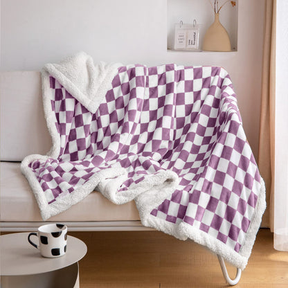 Navy Checkered Sherpa Throw Blanket