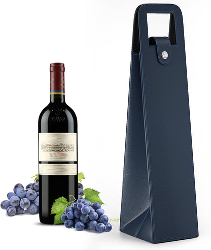 Blue Leather Wine Gift Bag