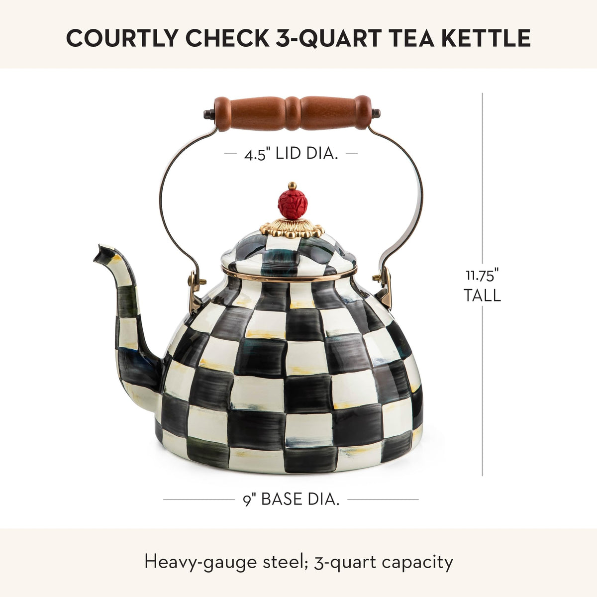 MacKenzie-Childs Enamel Tea Kettle, Royal Check