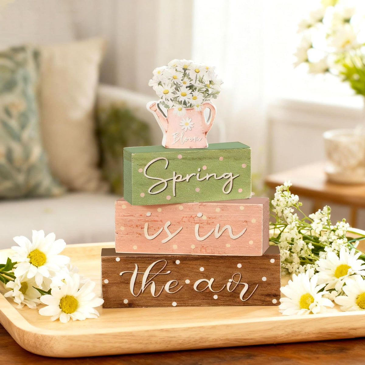 Blue and White Christmas Wood Block Signs, Set of 4