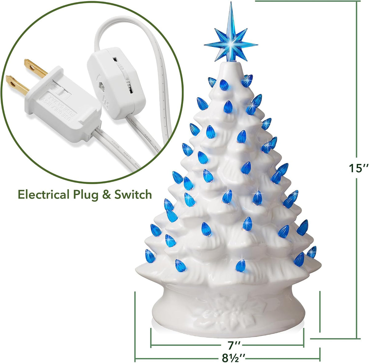 Hand Painted Ceramic Christmas Tree, 15 Inch Pre-Lit