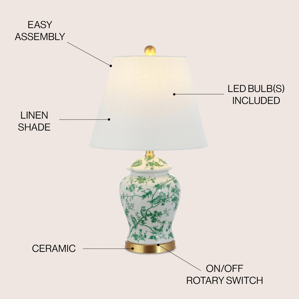 Jonathan Y Penelope Ginger Jar LED Table Lamp, 22 Inch