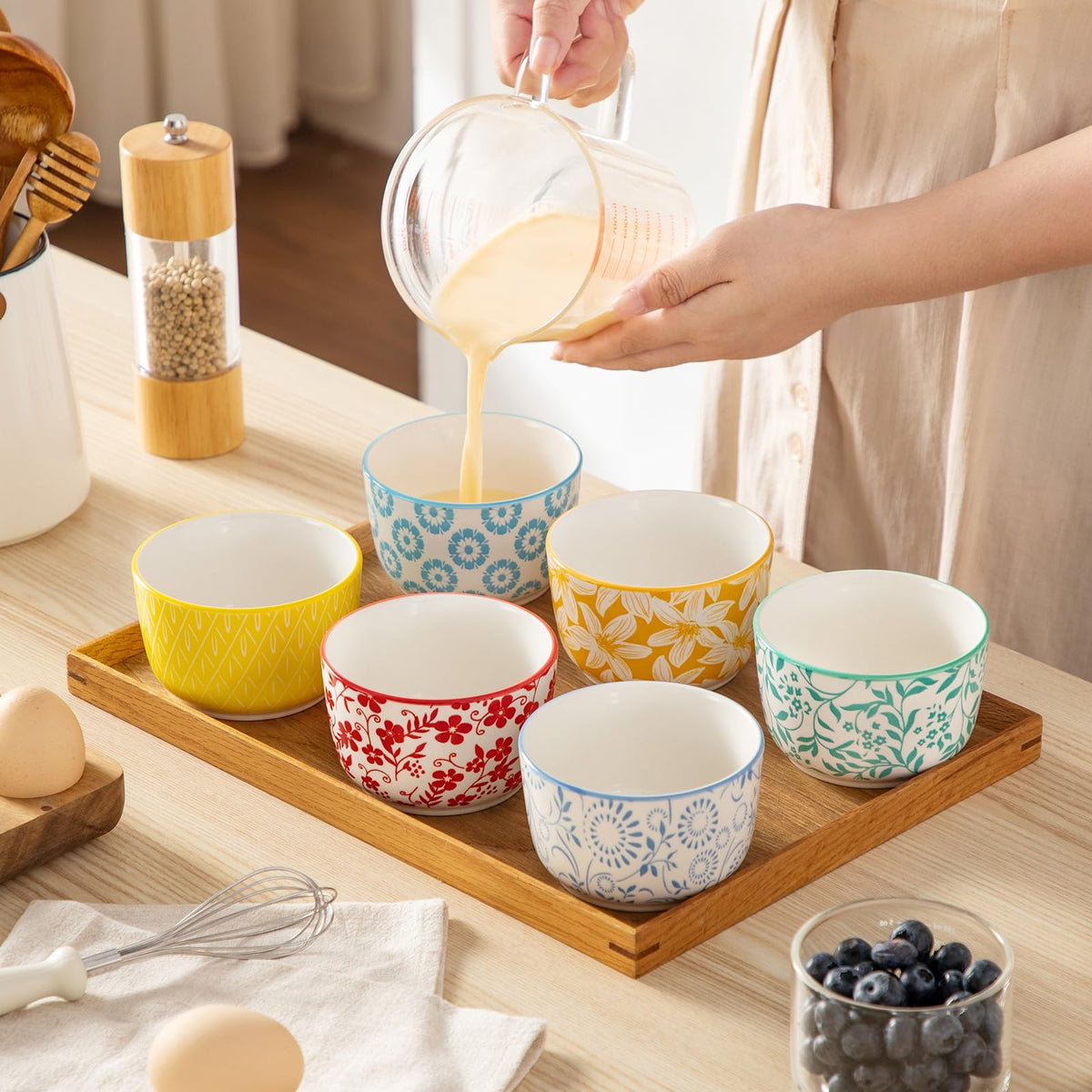 Floral Ceramic Ramekins, Set of 6