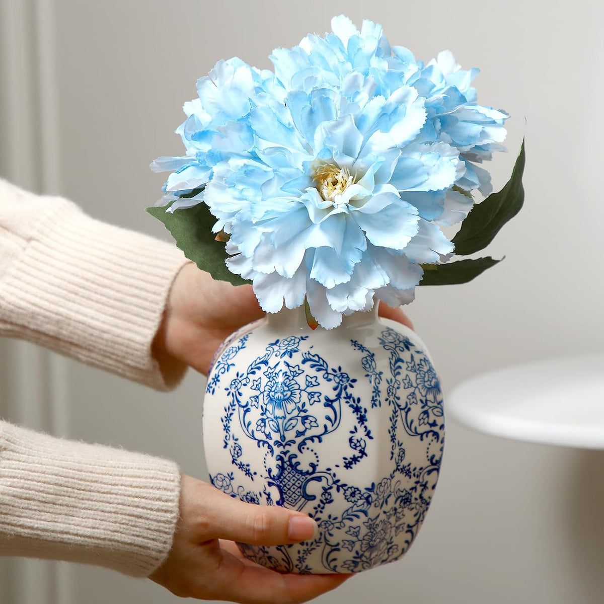 Set of 2 Blue and White Chinoiserie Vases