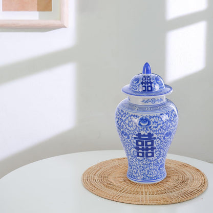 Blue and White Ginger Jar with Lid, 11 Inch