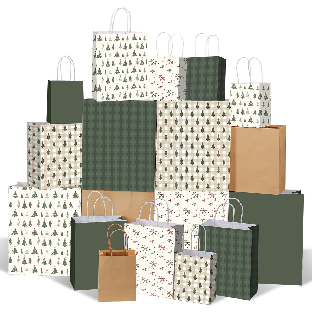 Blue Toile Christmas Kraft Gift Bags, Set of 18