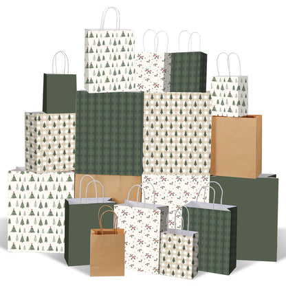 Blue Toile Christmas Kraft Gift Bags, Set of 18