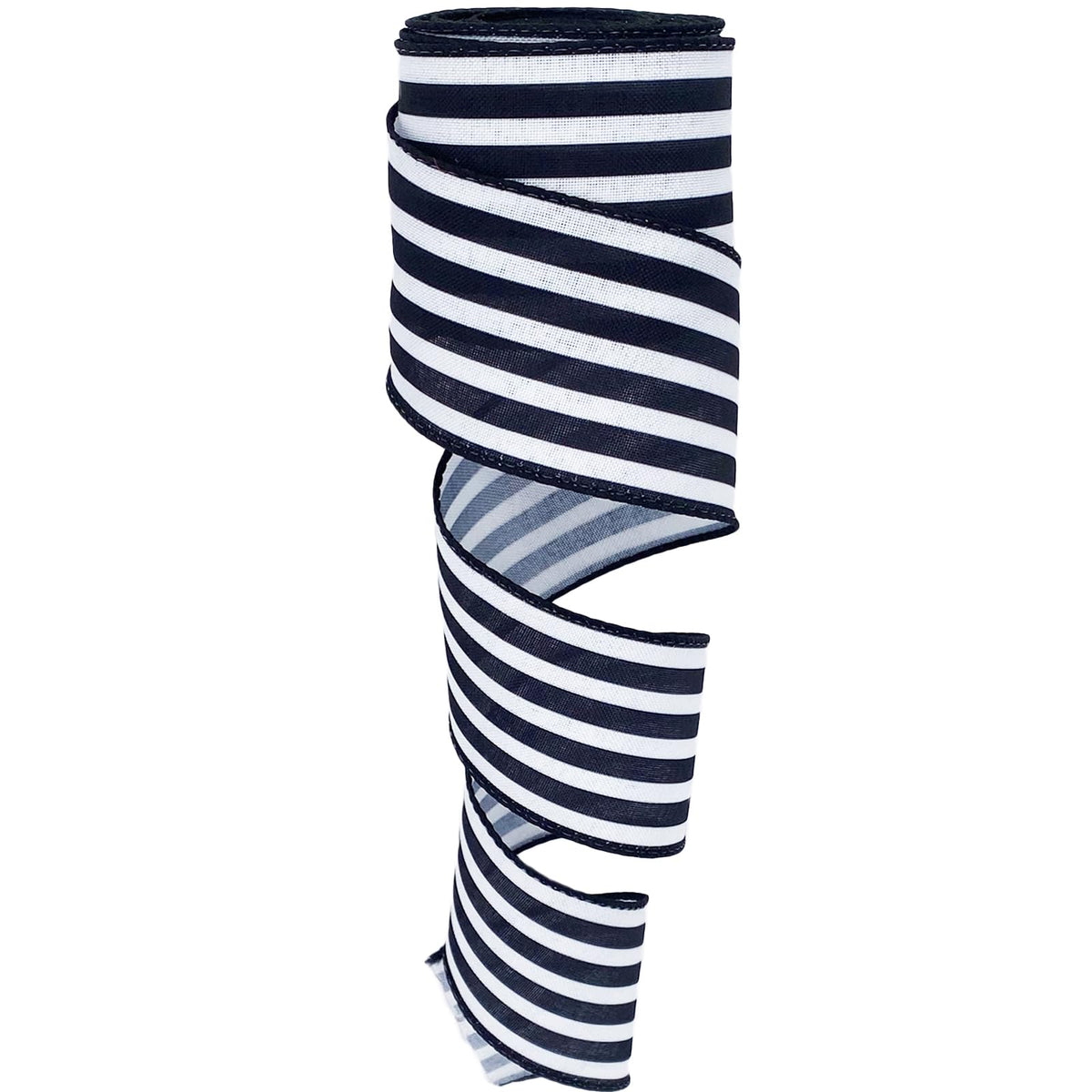 Royal Blue and White Striped Wired Ribbon, 2.5 Inch