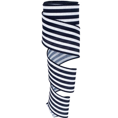 Royal Blue and White Striped Wired Ribbon, 2.5 Inch