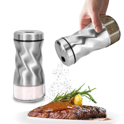 Glass Salt and Pepper Shakers, Adjustable, 4 oz, Set of 2