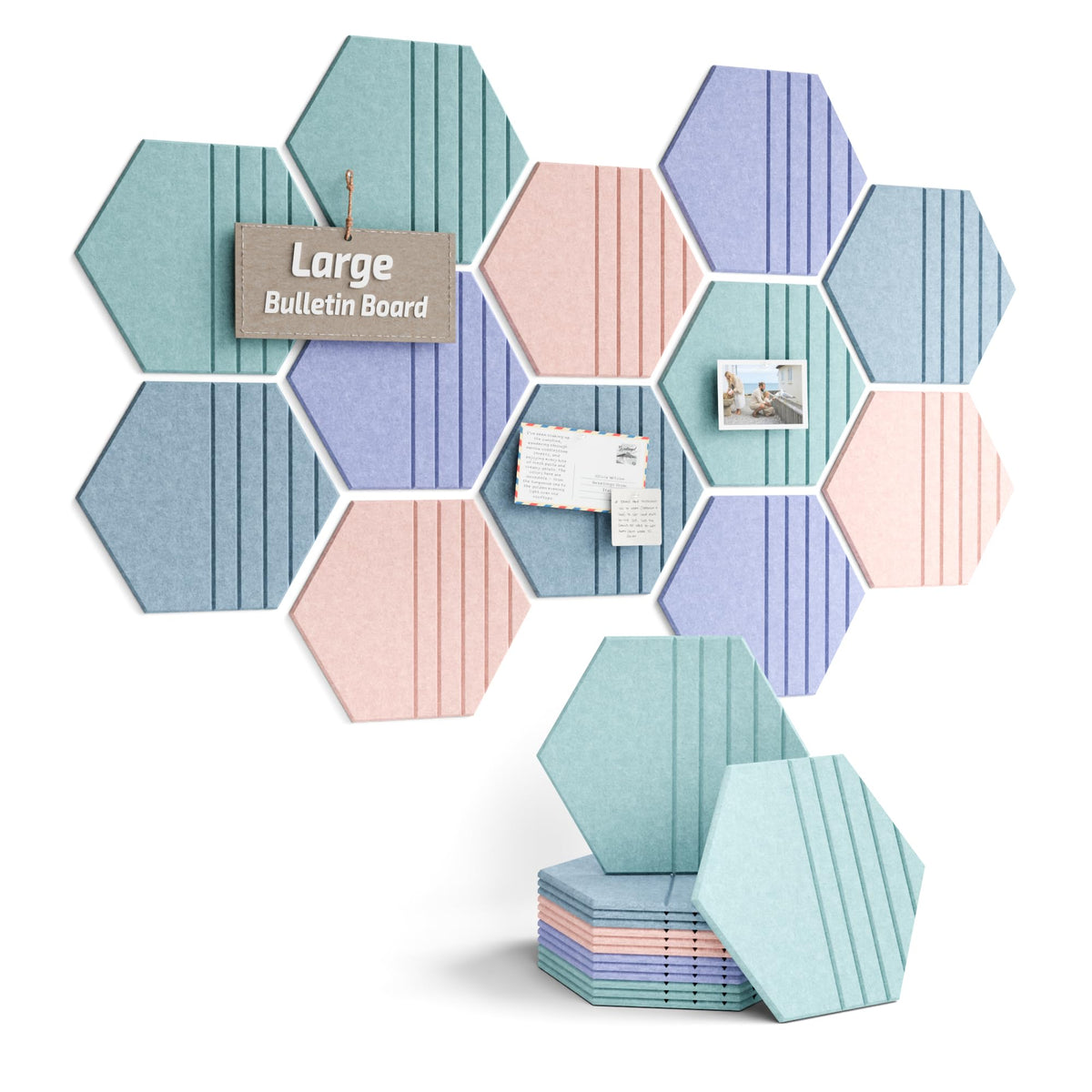 Blue Hexagon Felt Pin Board Tiles, 12 Pack