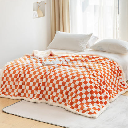 Navy Checkered Sherpa Throw Blanket