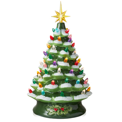 Hand Painted Ceramic Christmas Tree, 15 Inch Pre-Lit