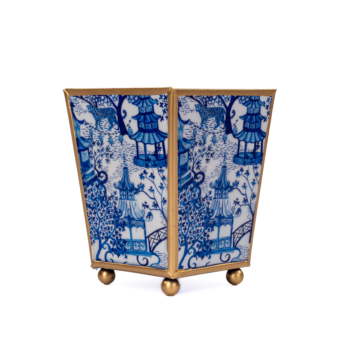 Blue and White Enamel Cachepot, 4 Inch