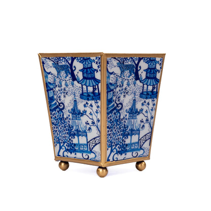Blue and White Enamel Cachepot, 4 Inch