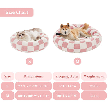Blue Checkered Round Dog Bed