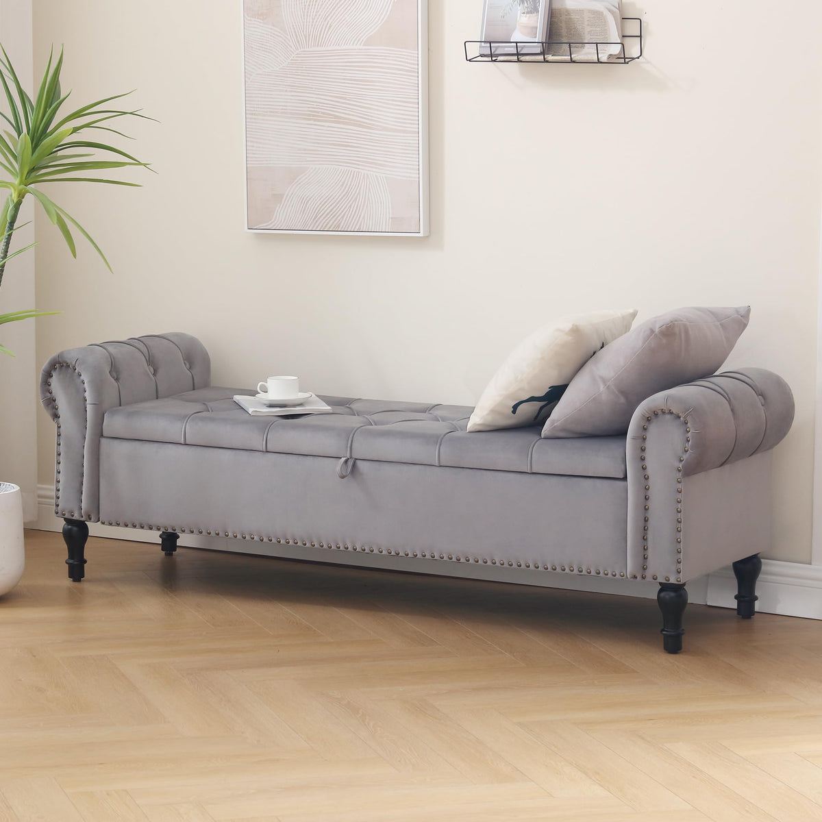 Navy Velvet Tufted Storage Bench