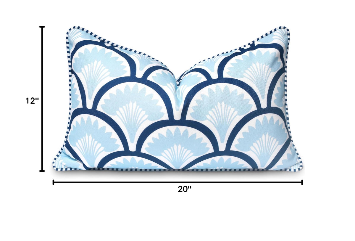 Navy Greek Key Outdoor Lumbar Pillow Cover, 12x20