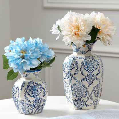 Set of 2 Blue and White Chinoiserie Vases