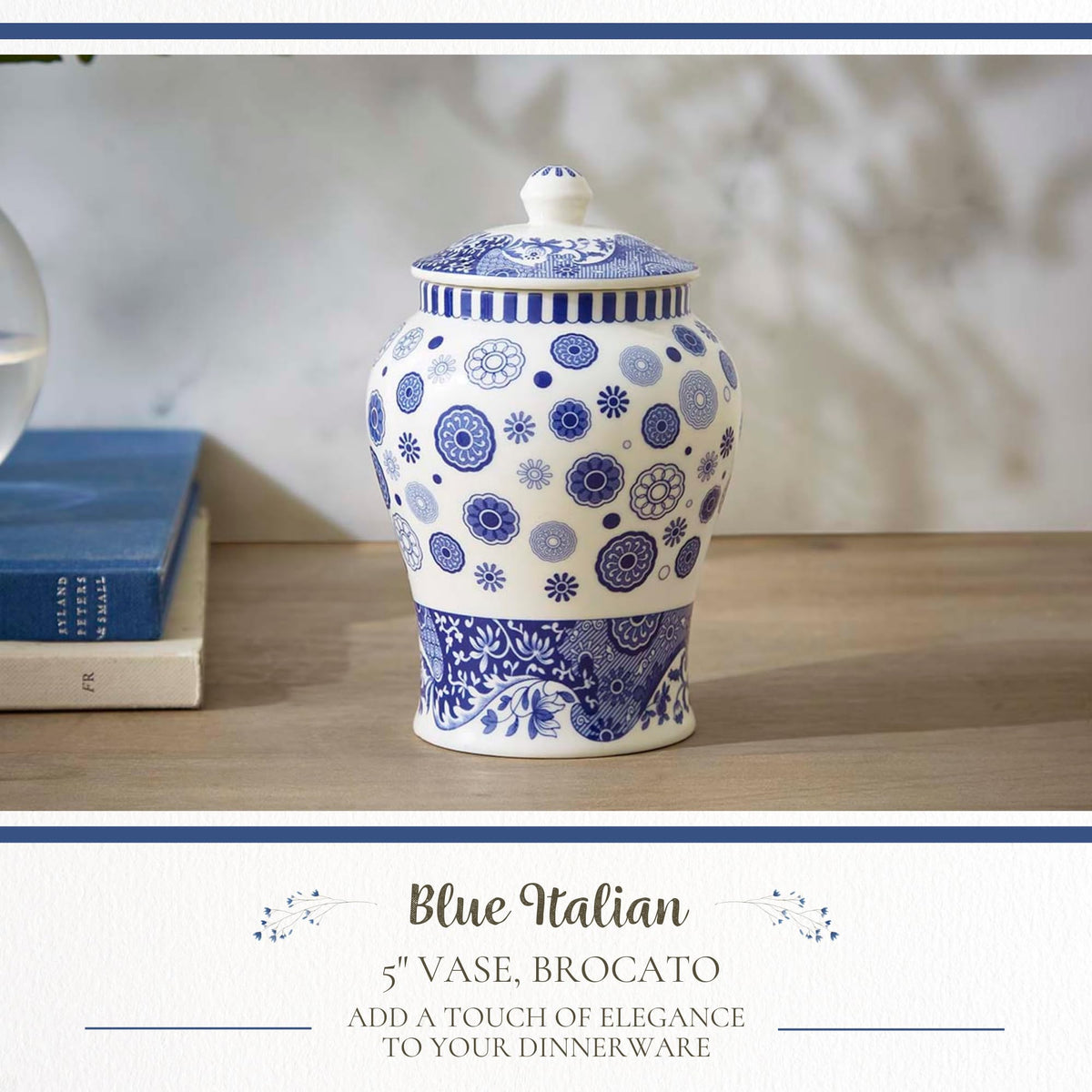 Spode Blue Italian Steccato Vase, 5.2 Inch