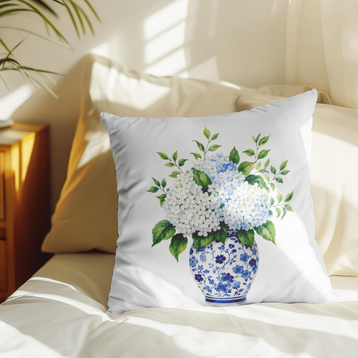 Blue Chinoiserie Bird and Peony Pillow Cover, 18x18