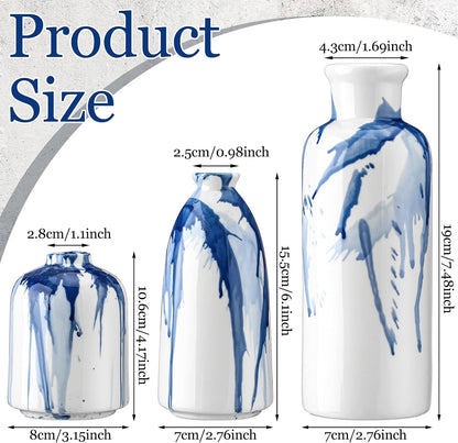 Blue and White Ink Splash Vases, Set of 3